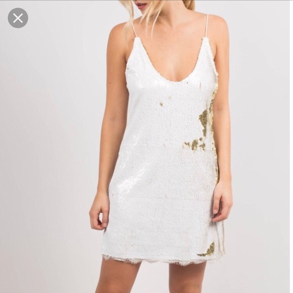 white sequin slip dress